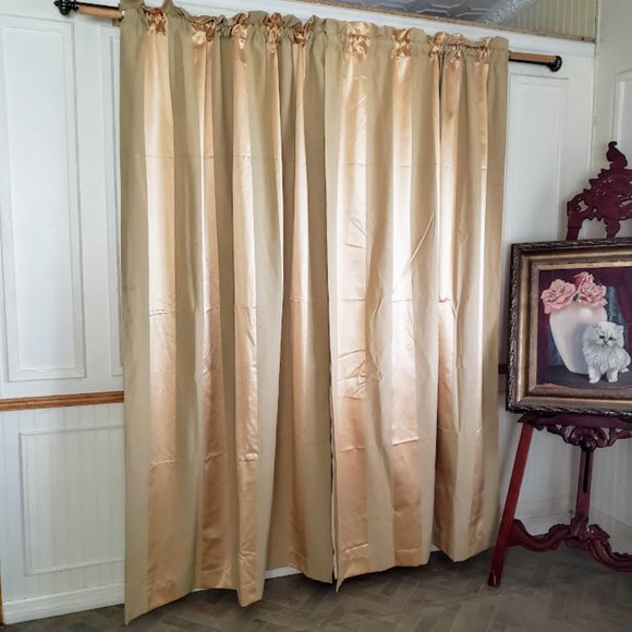 Country Curtain Panels (2) Light Gold Satin Stripe 99W x 84L Cotton Blend Lined - Picture 9 of 10